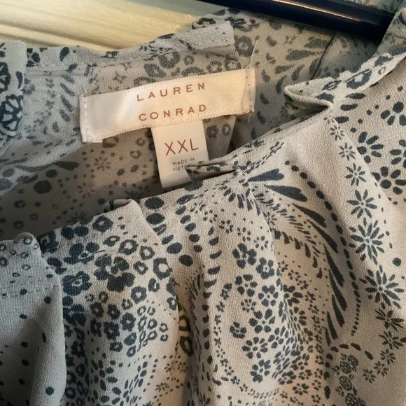 Lauren Conrad Grey and Navy Floral Paisley Mini Dress - Picture 2 of 5